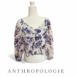 Anthropologie 💜 purple floral 3/4 sleeve top casual